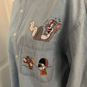 Tom & Jerry Embroidered Jean Shirt